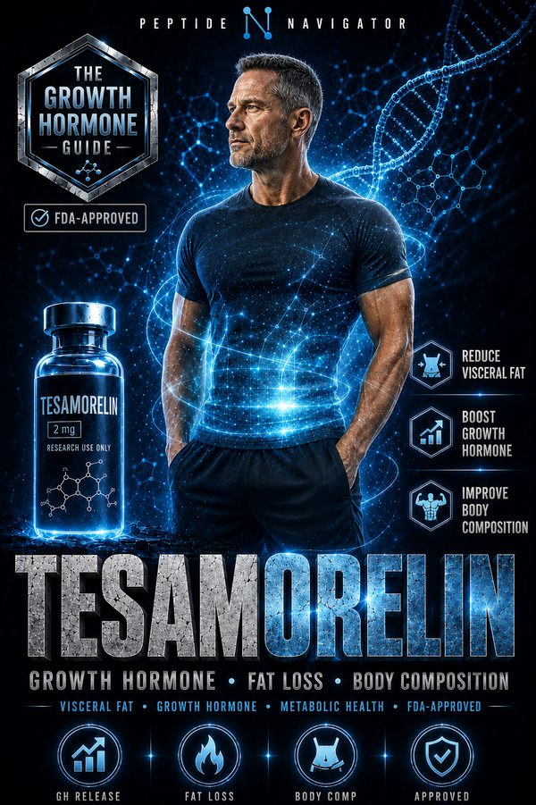 Tesamorelin FDA-approved GH peptide guide, evidence-first ebook by Peptide Navigator